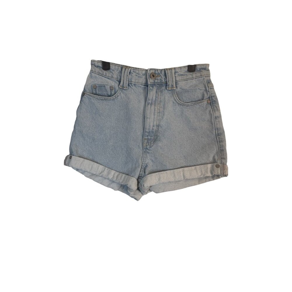 Zara Size 2 High-Waisted Light Wash Denim Shorts Rolled Hem & 5-Pocket Design